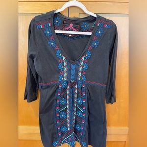 Johnny Was black embroidered tunic